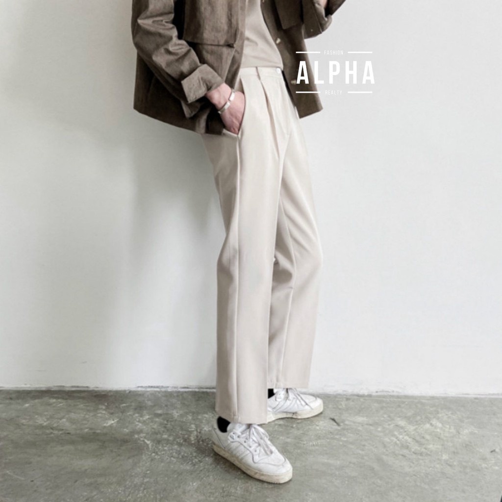 Quần âu nam cao cấp ống rộng màu trắng kem, quần baggy Hàn thời trang JBAGGY - JBA04.