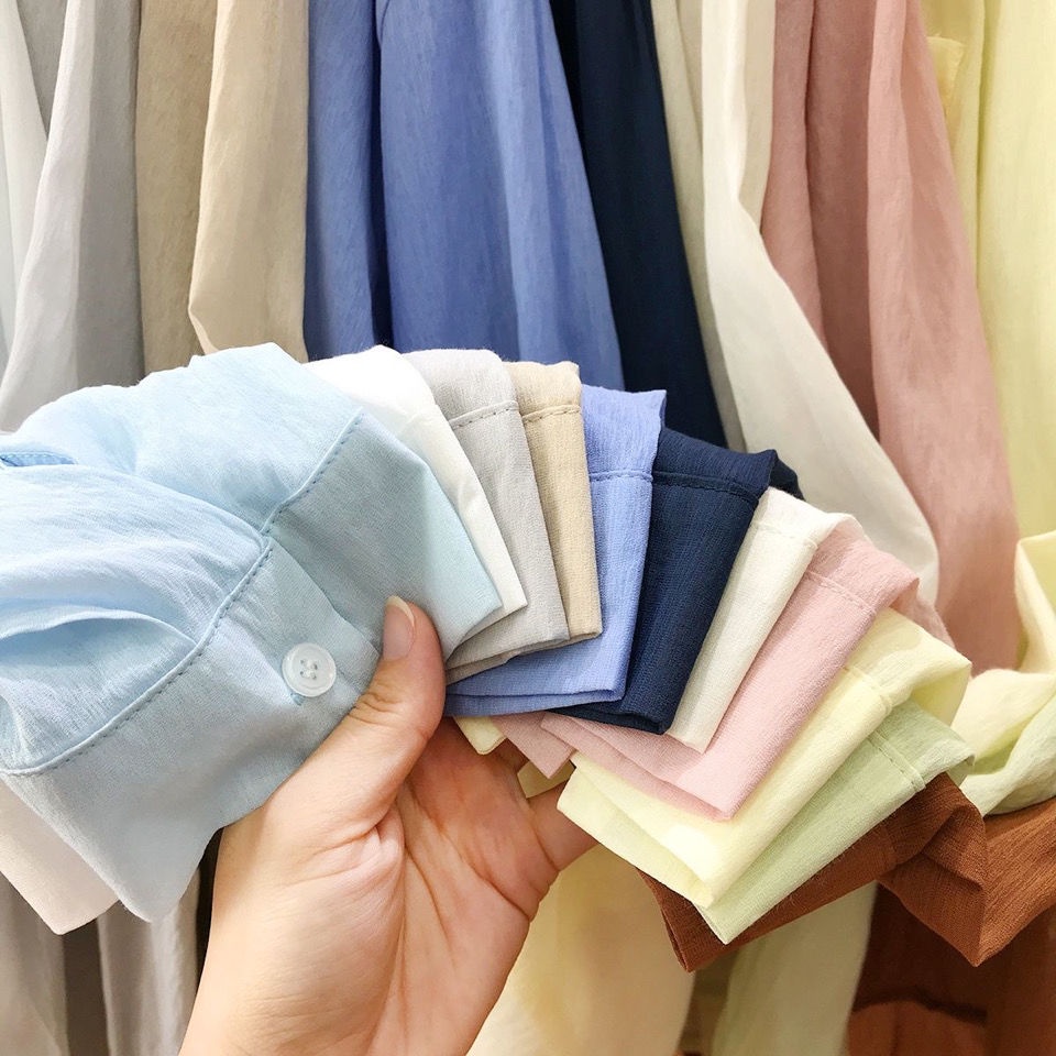 Áo Sơ Mi Chống Nắng Vải Tencel Tự Nhiên Tay Dài Dáng Rộng Màu Sắc Đơn Giản Cao Cấp