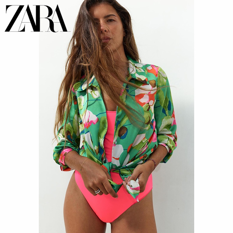 Áo Sơ Mi ZARA Vải Lụa Satin In Hoa Thời Trang Mùa Hè Cho Nữ