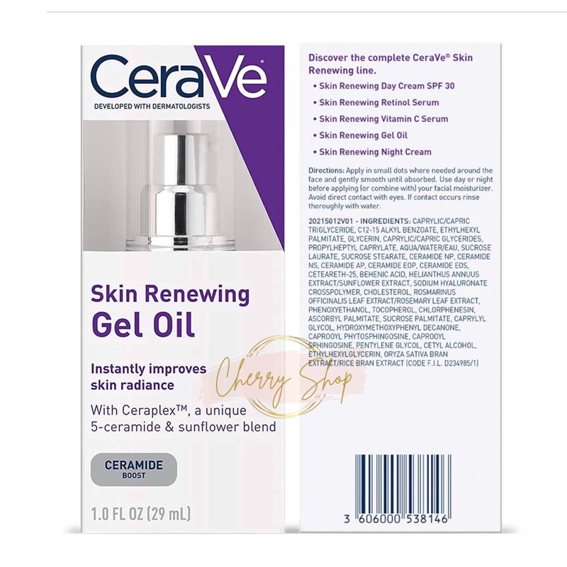 [Hàng USA] Dầu dưỡng làm mềm và sáng da CeraVe Skin Renewing Gel Oil (29ml)