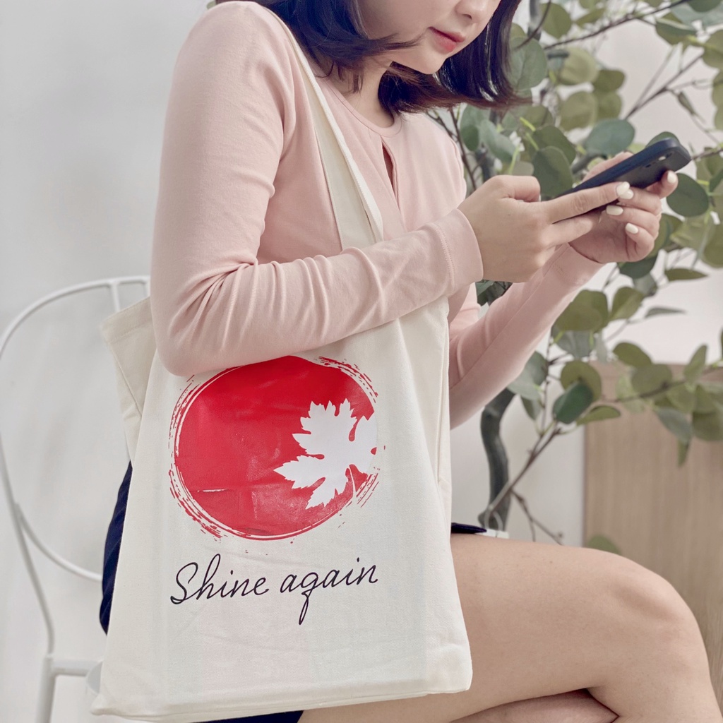 Túi vải Canvas 20AGAIN Phong Cách Hàn Quốc thêu chữ SHINE AGAIN