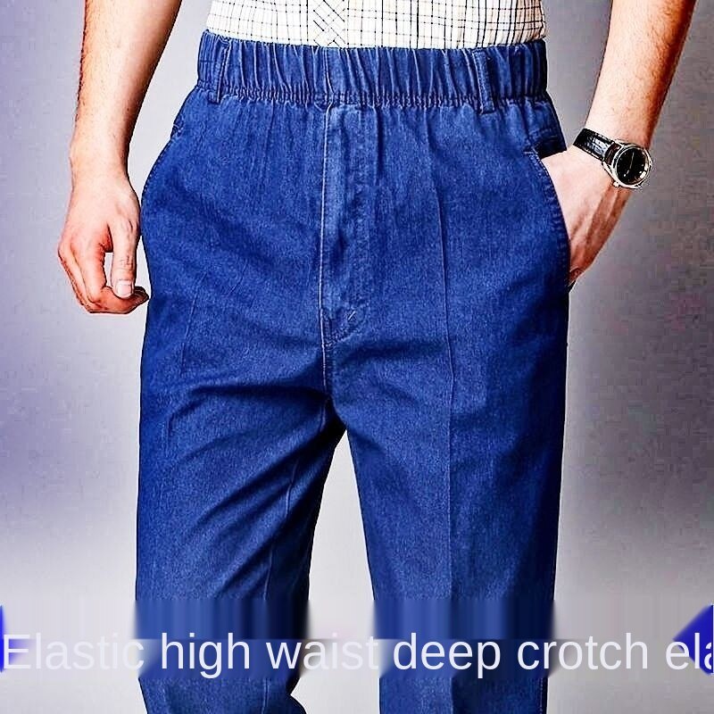 Quần jean dài dáng rộng dày dặn co giãn thời trang xuân thu dành cho nam trung niên