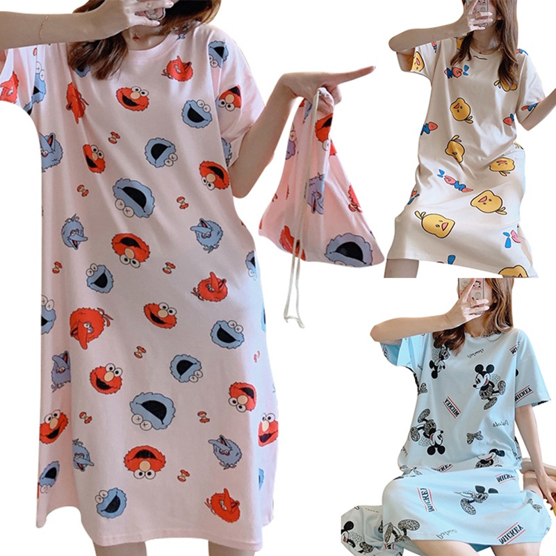 Đầm Ngủ Form Rộng In Họa Tiết Hoạt Hình Dễ Thương Dành Cho Nữ