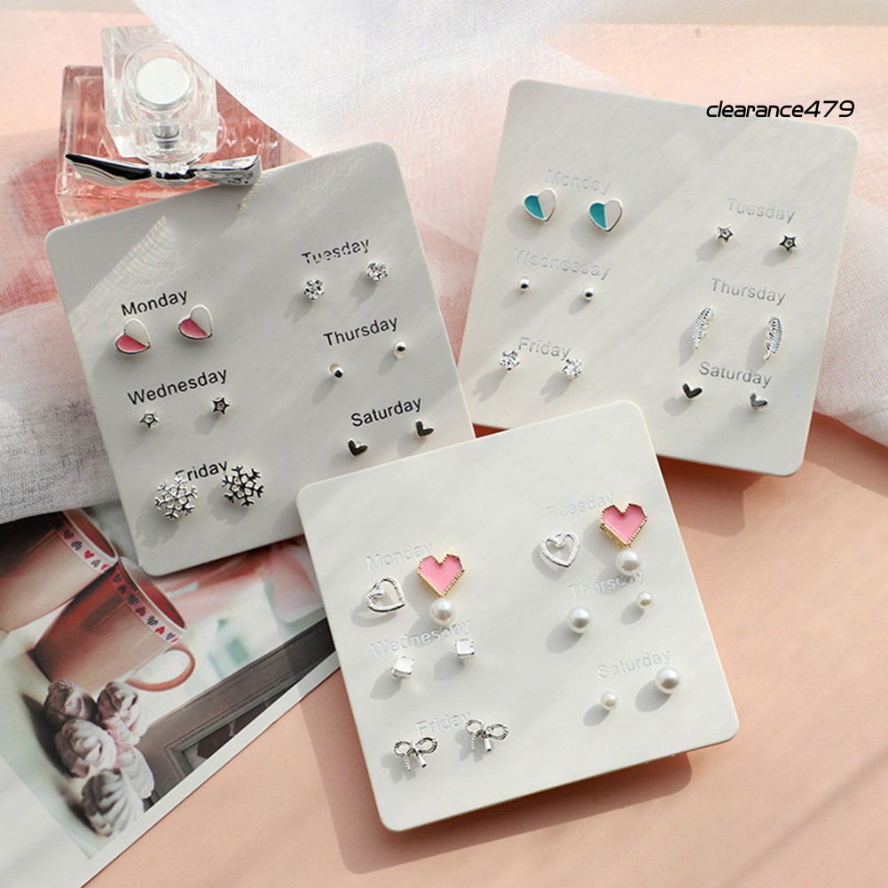 Set 6 Khuyên Tai Hình Trái Tim / Lông Vũ / Bông Tuyết Thời Trang Cho Nữ