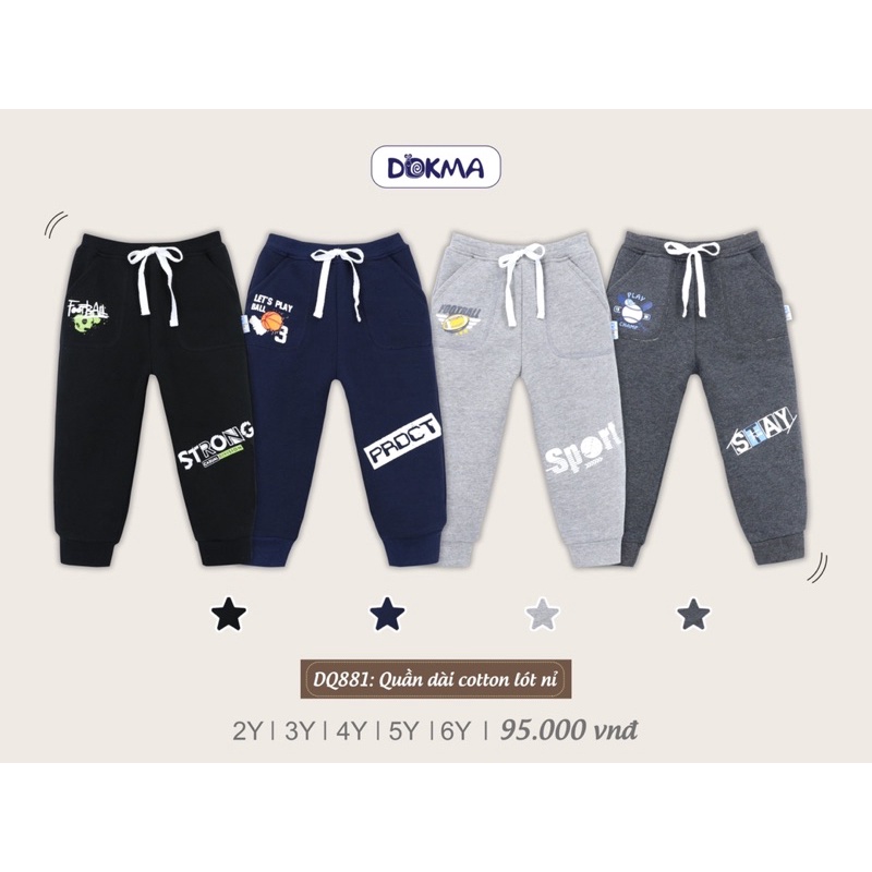Quần dài cotton Dokma lót nỉ cho bé 2-6y DQ1854