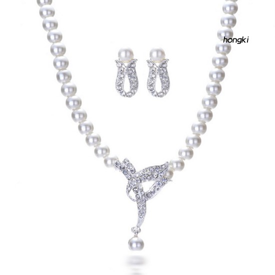 (Hàng Mới Về) Bộ vòng cổ + Bông Tai Đính Ngọc Trai Giả Thời Trang Cho Nữ