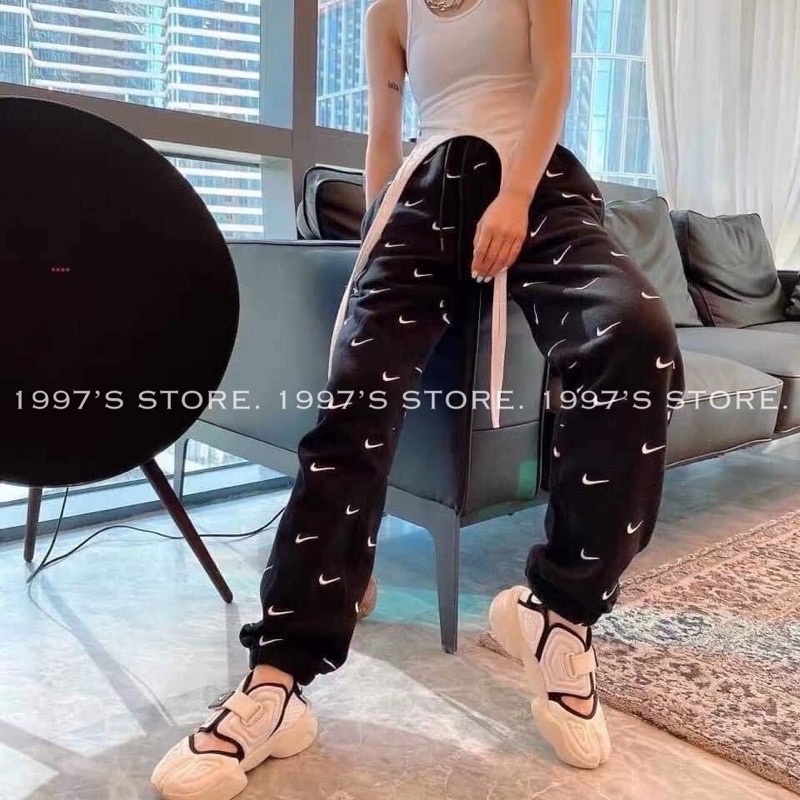 Quần jogger dài nam nữ nỉ bông bo chân thêu chữ cực chất