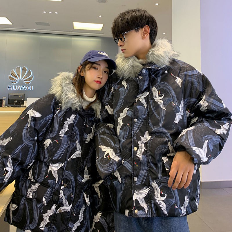 rockmagic winter Korean the same paragraph Japanese crane couple fur collar hooded padded coat for men and women | BigBuy360 - bigbuy360.vn