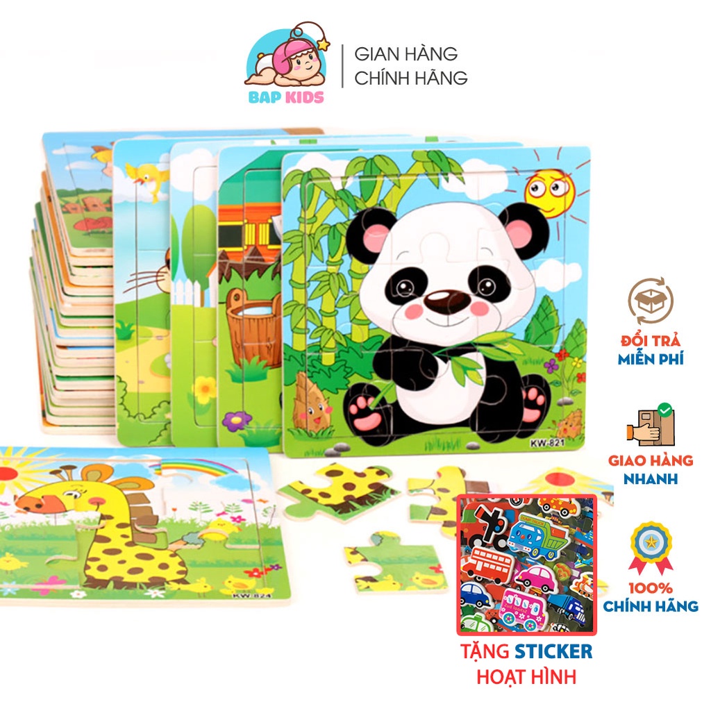 Đồ chơi xếp hình ghép tranh cho bé 9 mảnh size to 15x15cm Hơn 20 chủ đề ngộ nghĩnh Bapkids