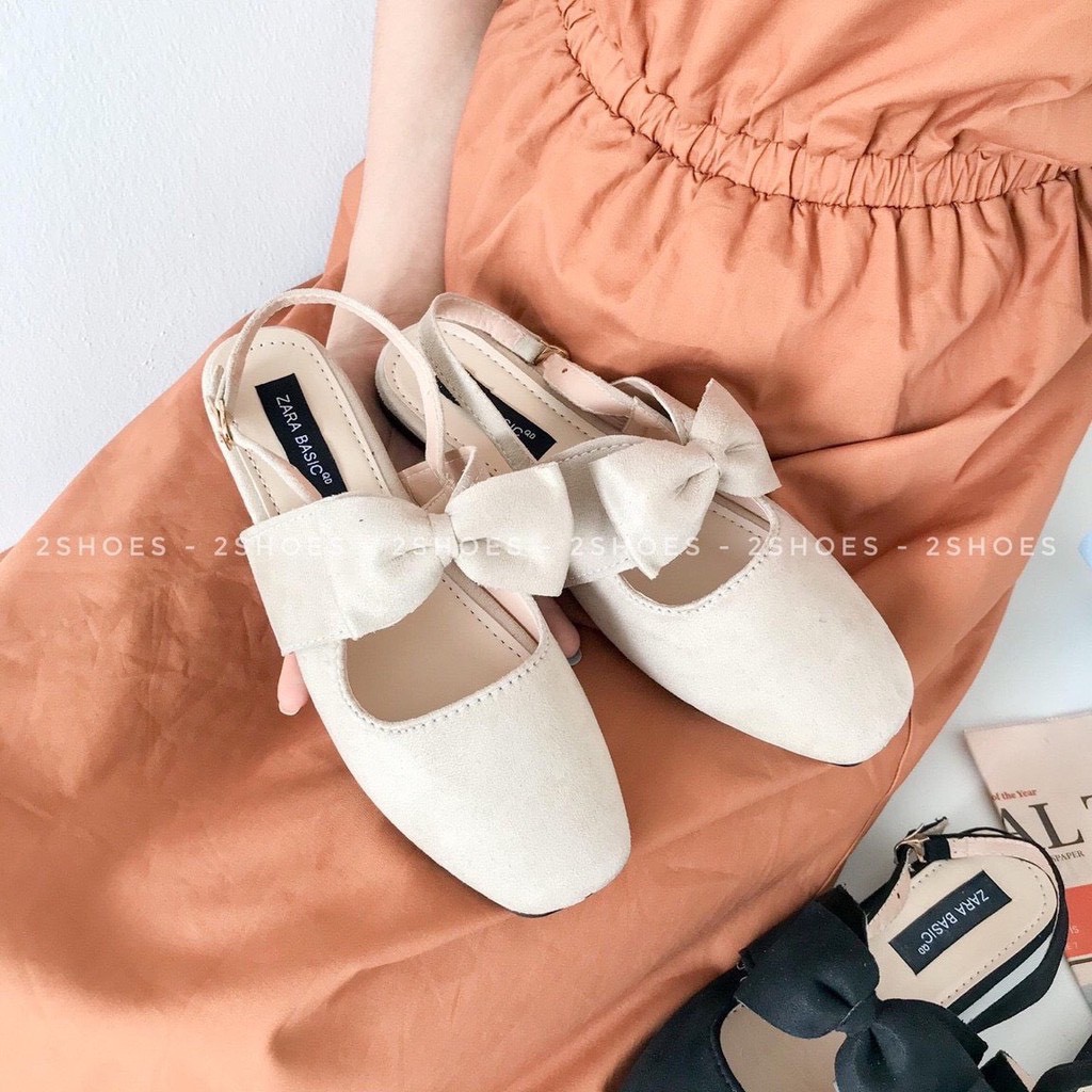 Giày Búp Bê Nữ Đế 3cm Mũi Vuông Da Mềm Quai Cài Sau Nhẹ Nhàng Đính Nơ Xinh Xắn