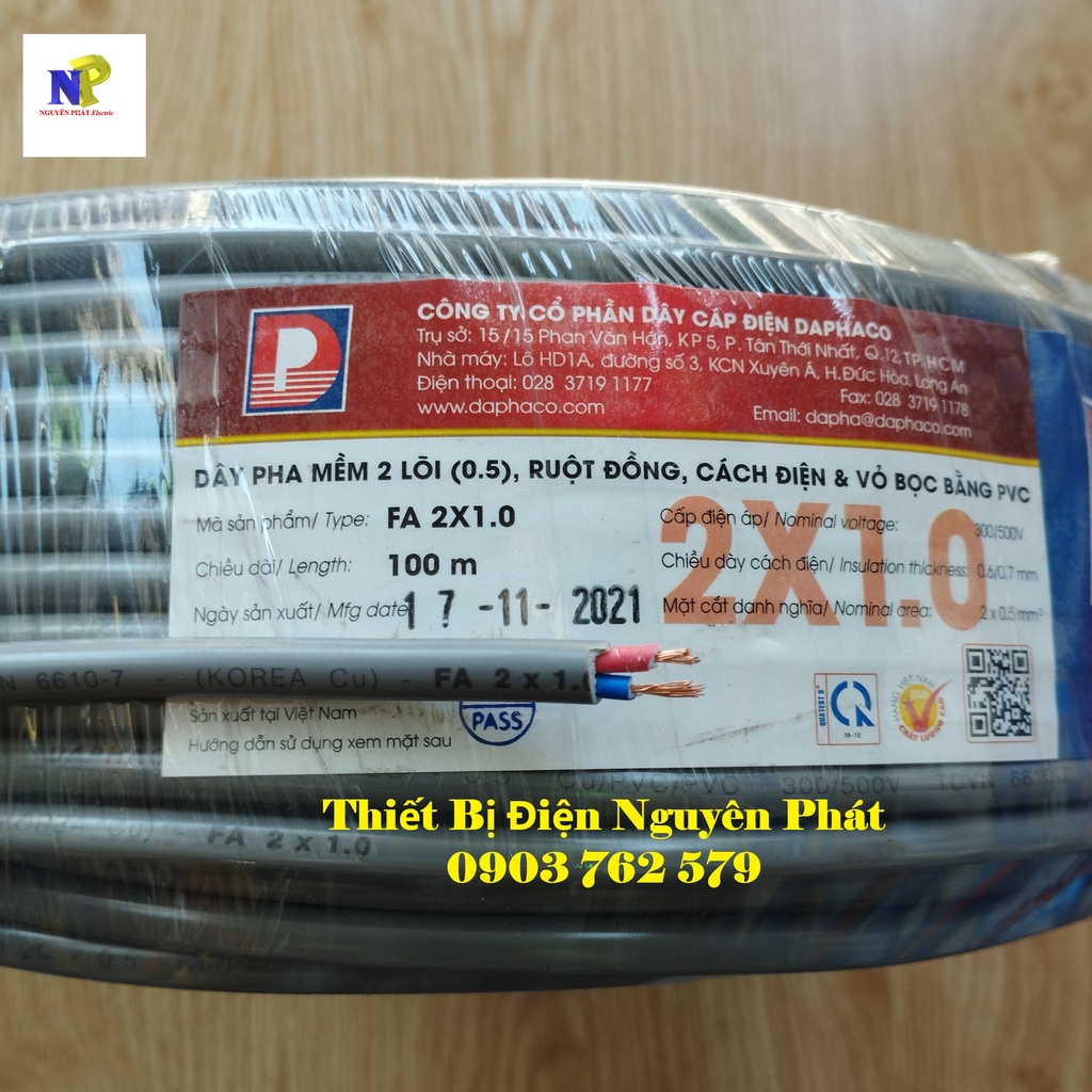 Bán Lẻ 01 Mét Dây Điện Pha Tròn Xám 2 Lớp Vỏ Bọc PVC Daphaco