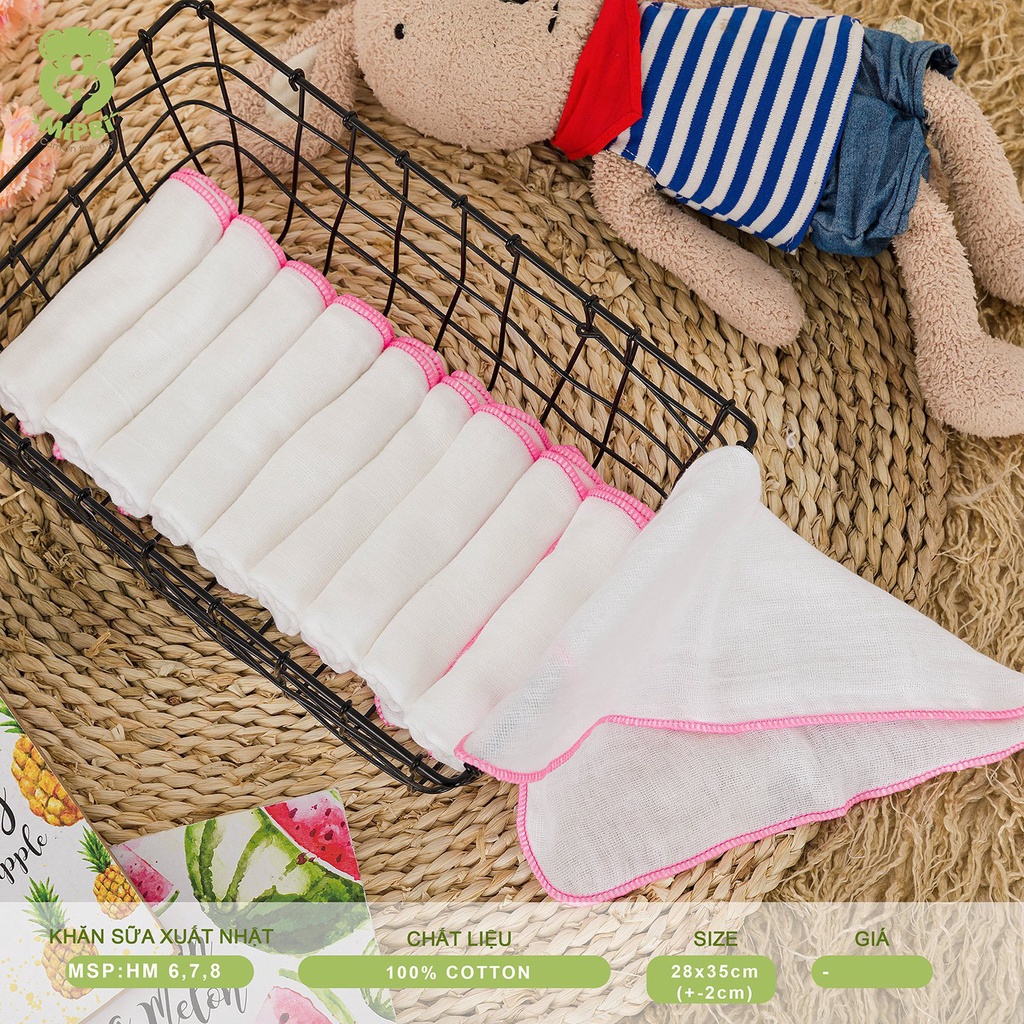 Set 10 khăn sữa 100% cotton cho bé Mipbi 28x35cm an toàn cho trẻ sơ sinh