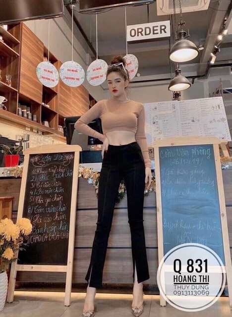 [ Mã WASTRUN4 giảm 10% tối đa 30K đơn 99K] Quần loe skin xẻ trước, chất dãn màu đen - NhiNhi Shop | BigBuy360 - bigbuy360.vn