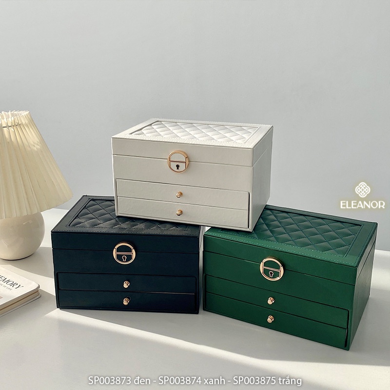 Hộp đựng trang sức Eleanor Accessories bọc da nhiều tầng có khóa phụ kiện trang sức cao cấp 3873