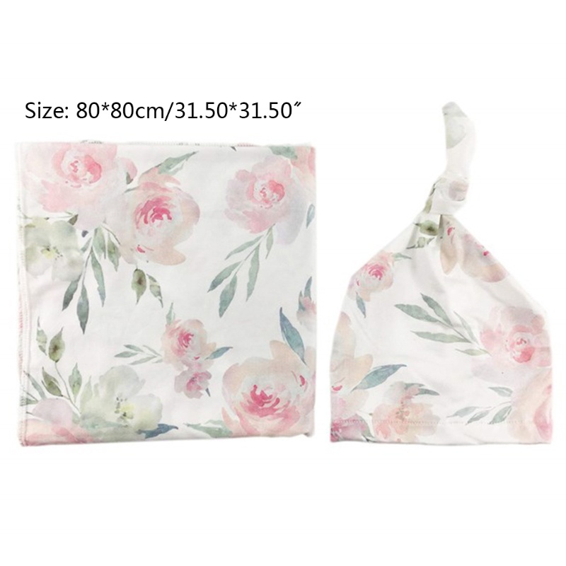 Set 2 món gồm chăn quấn + băng đô + túi ngủ bằng cotton in họa tiết hoa dành cho bé sơ sinh&lt;br&gt;