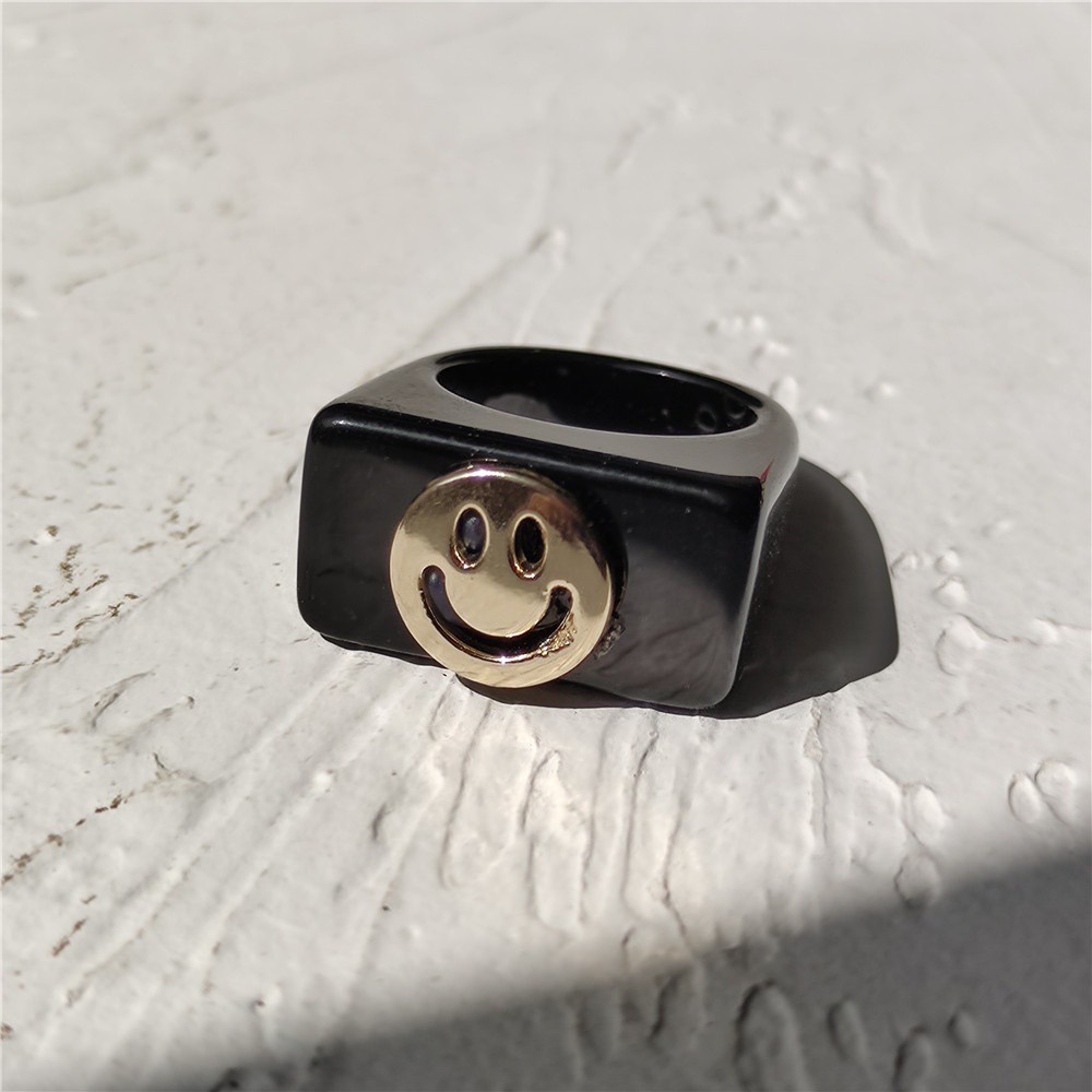 Nhẫn Nhựa Acrylic Hình Mặt Cười Nhiều Màu Sắc Thời Trang Mùa Hè Hàn Quốc Cho Nữ