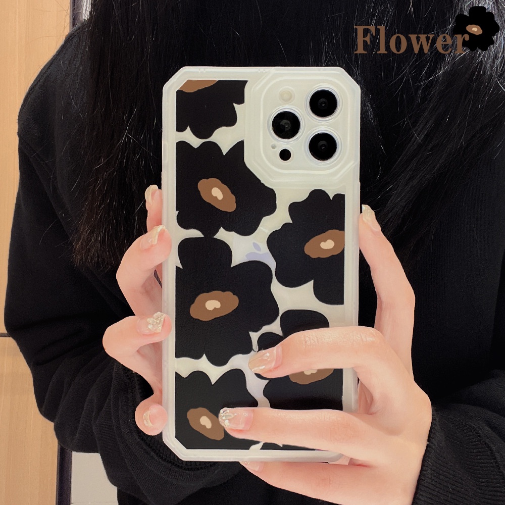 ốp iphone 11 Ốp Điện Thoại tpu Mềm Họa Tiết Hoa Màu Đen Cho iphone 7 8 plus 11pro max 12mini 13 XR XS