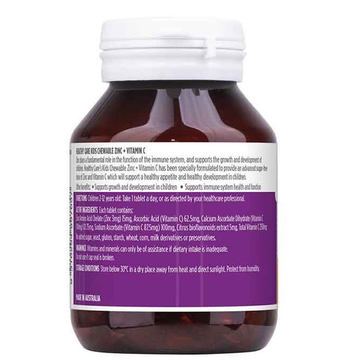 Viên nhai bổ sung kẽm Healthy Care Zinc Vitamin C tăng đề kháng cho bé 60 viên