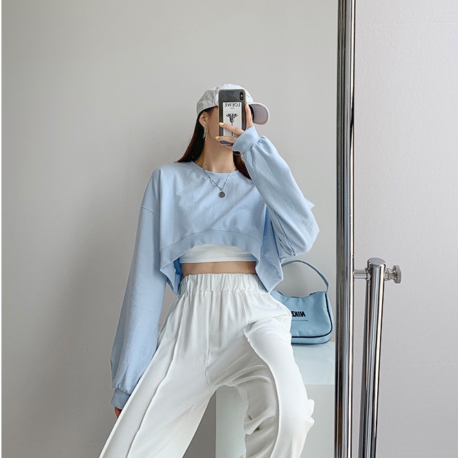 Áo croptop cổ tròn màu trơn đơn giản thời trang 2021 | BigBuy360 - bigbuy360.vn
