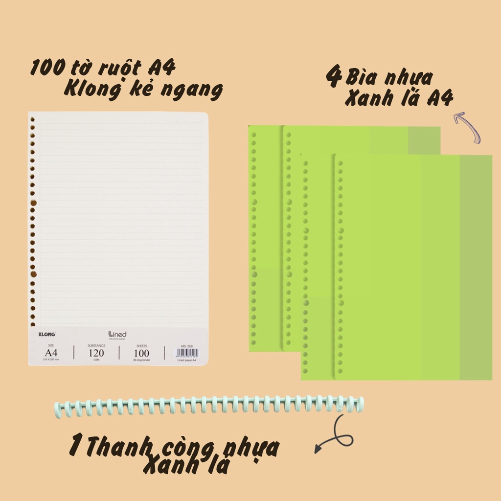 Combo sổ còng, phụ kiện binder Klong, tập vở tiết kiệm, văn phòng phẩm Tuệ Minh