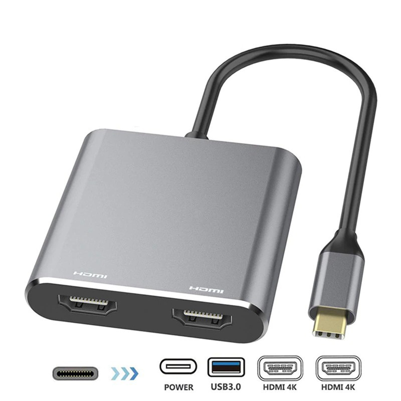 USB C to Dual HDMI Adapter 4K 4 in 1 Type C to Dual HDMI USB 3.0 Port