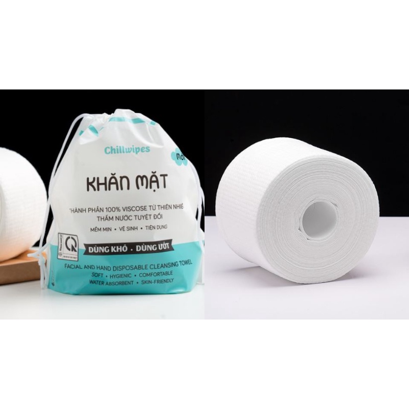Khăn Mặt Khô Chillwipes Facial & Hand Disposable Cleansing Towel 80 Miếng - Cuộn