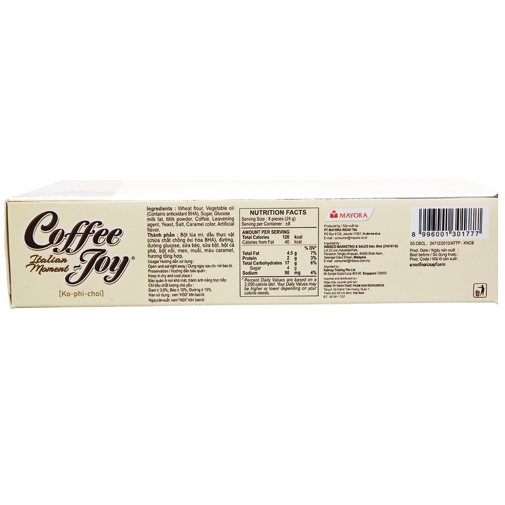 Bánh quy vị cà phê Coffee Joy giòn rụn thơm béo hộp 180g