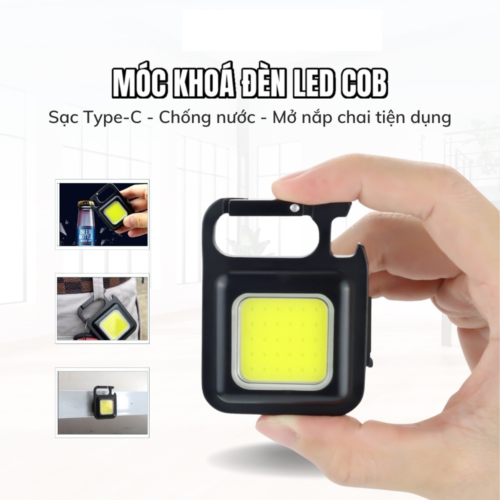 Đèn pin cob mini kiêm móc khóa dùng mở nắp chai đa năng tiện dụng