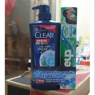 Dầu Gội Clear Men Cool sport bạc hà tặng close up 180g