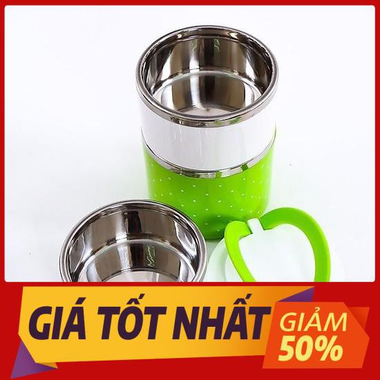 Hộp Đựng Cơm 3 Tầng Giữ Nhiệt Chấm Bi Ruột Inox - camen đụng cơm