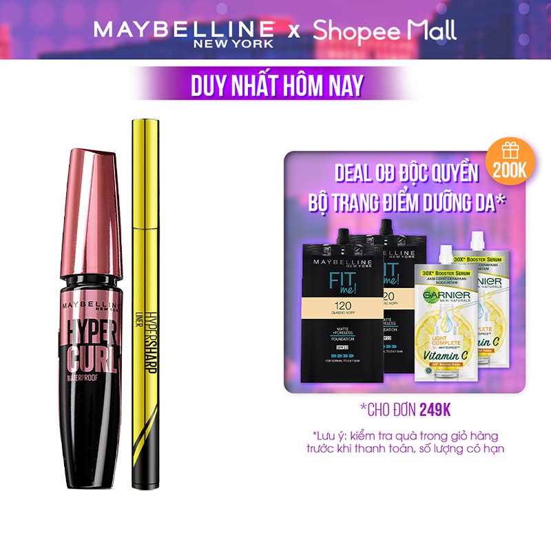 [Bộ trang điểm] Bút kẻ mắt nước Hyper Sharp 0.5g+ Mascara Dài Mi và Cong Mi Hyper Curl 9.2ml Maybelline New York