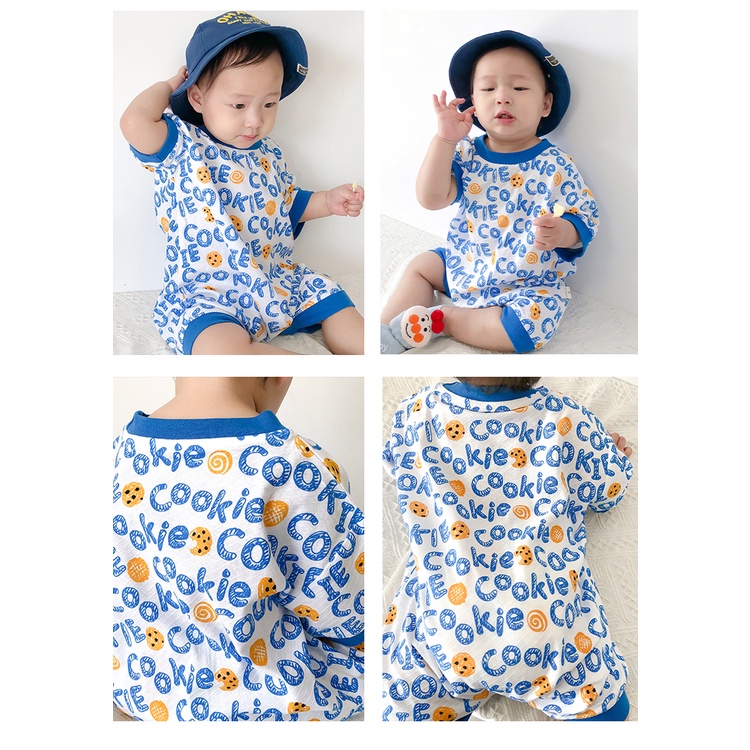 Bộ Áo Liền Quần Vải Cotton Tay Ngắn Dáng Rộng Thoáng Khí Thời Trang Mùa Hè Cho Bé Trai