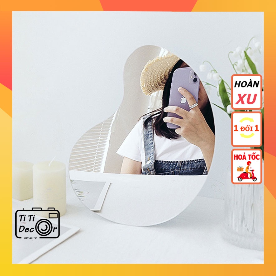 Gương Để Bàn Mini TiTi Decor, Tấm Phản Chiểu, Gương Trang Điểm Làm Bằng Nhựa Acrylic Phong Cách Hàn Quốc