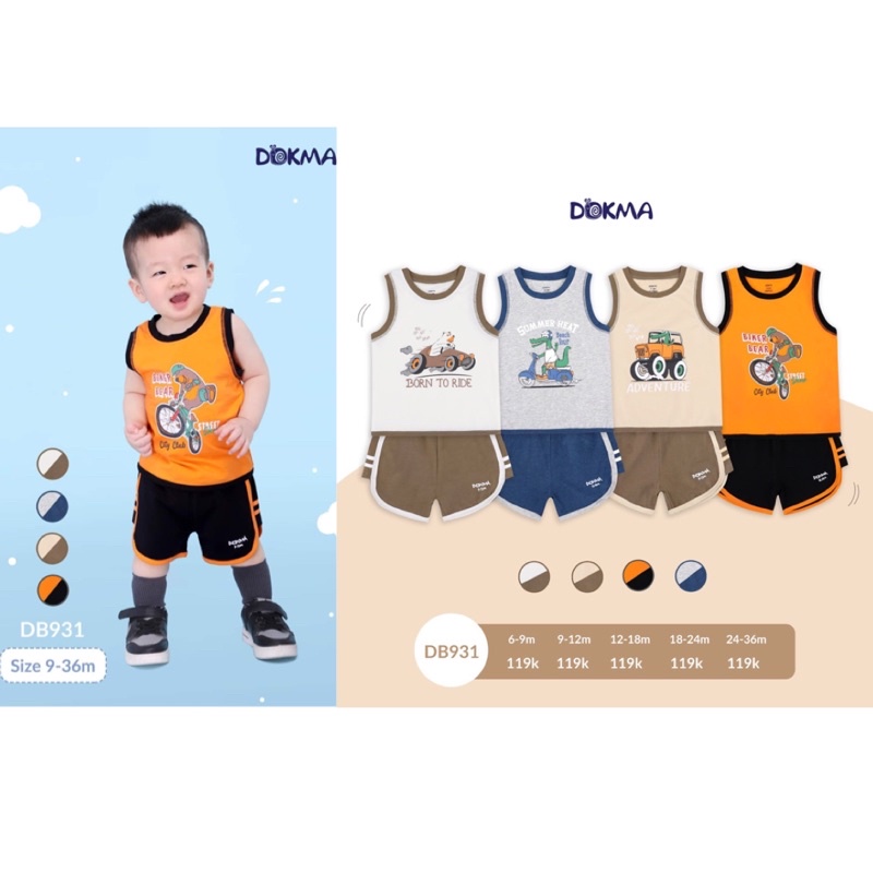 DB931 Bộ ba lỗ bé trai cotton Dokma (9-36M)