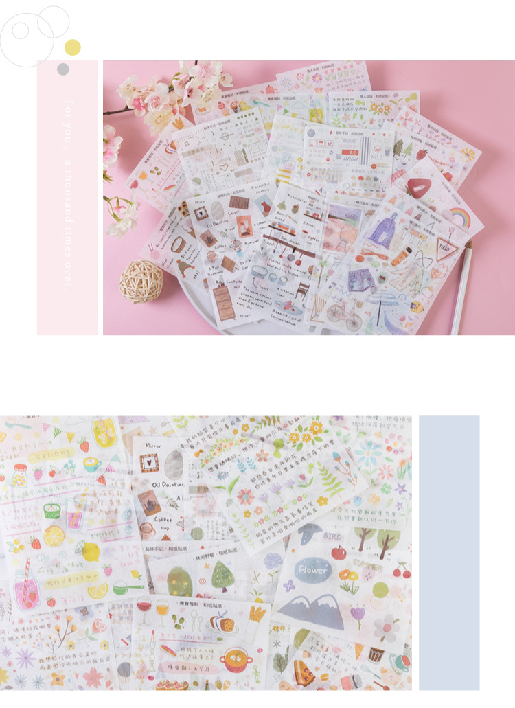 DecorMe Set 3 sticker lụa tự cắt hình dán dễ thương, trang trí sổ bullet journal