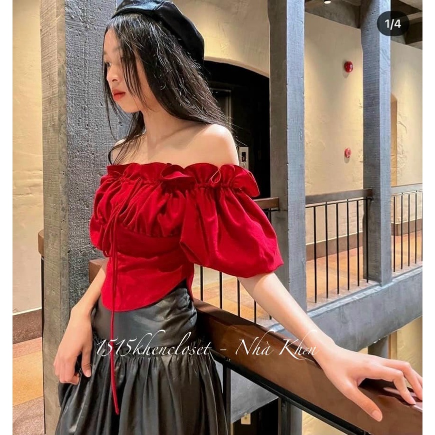 Áo bèo đỏ trễ vai