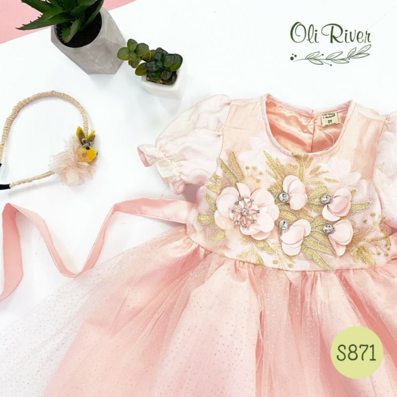 (8 tuổi) Váy đầm công chúa Oli River ngực đính hoa cực ngọt ngào (S871)