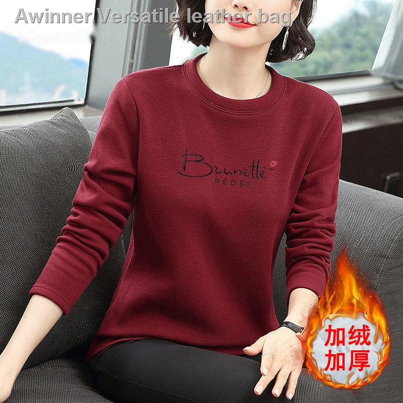 Áo thun tay dài lót nhung giữ ấm mùa đông mới cho phụ nữ trung niên và phụ nữ trung niên