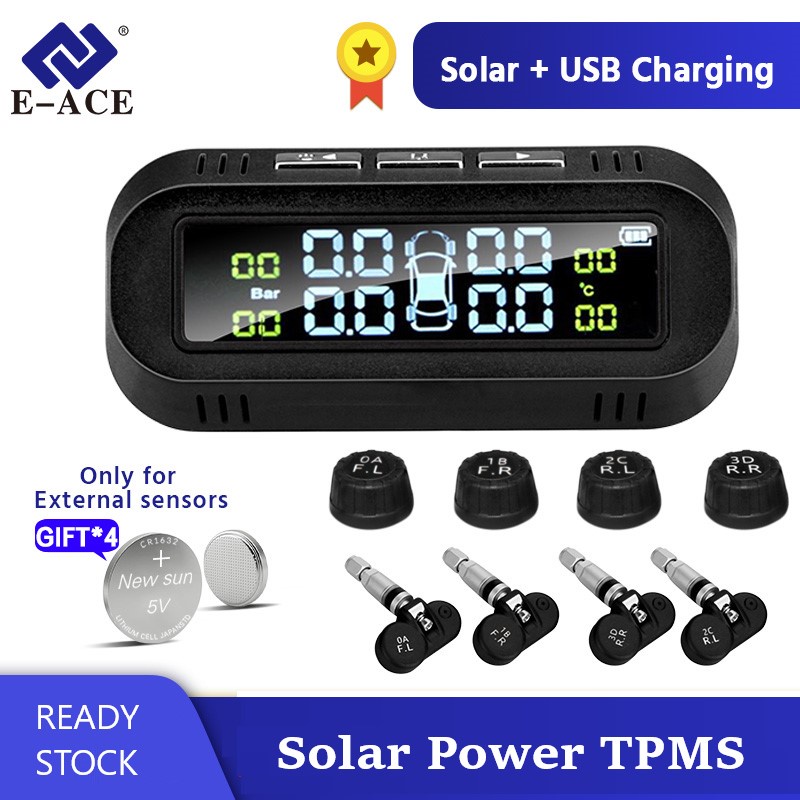 Thiết bị đo và cảnh báo áp suất lốp xe hơi thông minh TPMS màn hình hiển thị nhiệt độ với 4 cảm biến