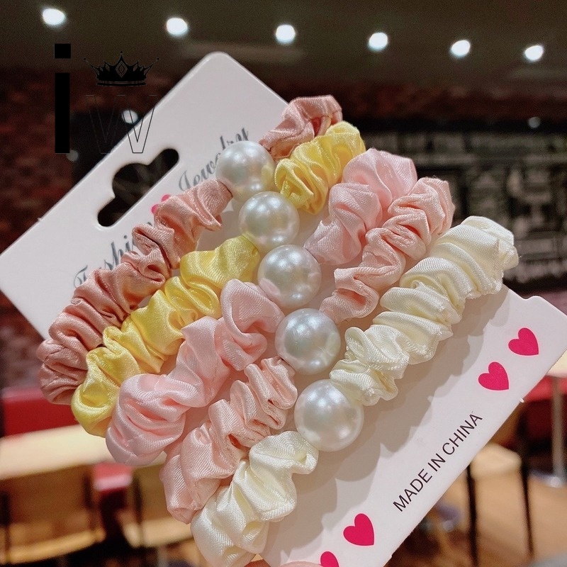 Dây buộc tóc vải đính hạt ngọc trai giả nhiều màu tùy chọn phong cách Hàn Quốc trẻ trung cho nữ