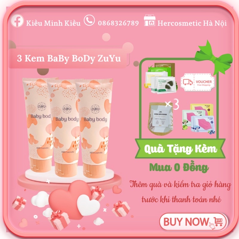 COMBO 3 Hộp KeM BaBy BOdy tặng kèm 3 gói tắm trắng , dưỡng trắng da mềm mịn ,kem lotion toàn thân,thơm dịu makeup cho da