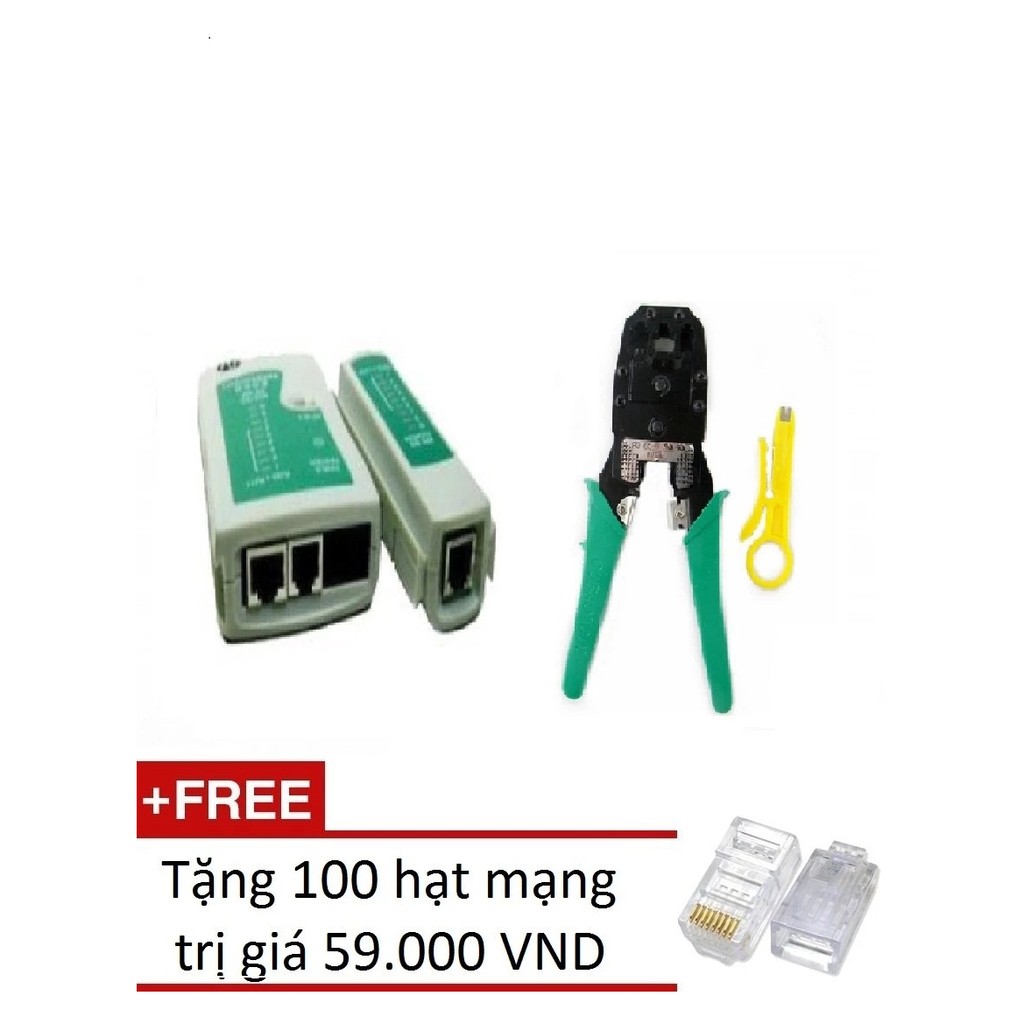 Combo 1 Hộp test mạng đa năng RJ11/45 + 1 Kìm bấm mạng đa năng China OB-315 (Xanh) + Tặng 100 hạt mạng