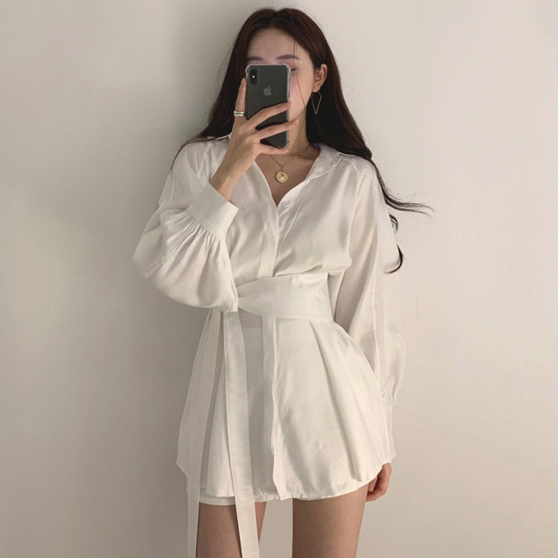 Đầm Polo tay phồng dài màu trơn dáng ôm thời trang cá tính cho nữ