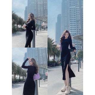 Đầm thun body xẽ tà bigsize 60-90kg_Chan bigsize