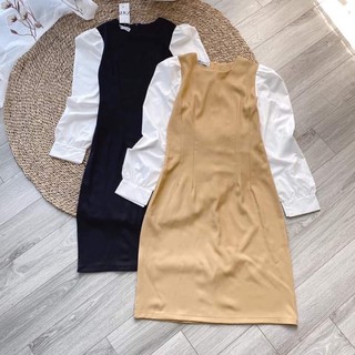 Váy pha tay trắng đen be dành cho nữ