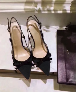 Giày vltn gót nhọn mũi nơ da lộn lẻ size