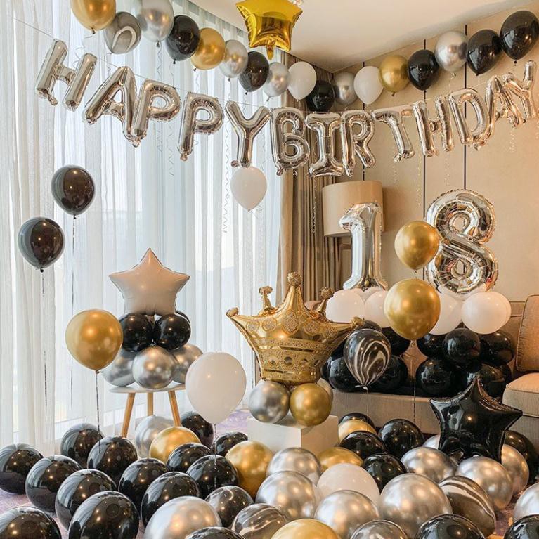 Set bong bóng trang trí sinh nhật siêu nhũ happy birthday cho bé trai bé gái người lớn đủ đồ phụ kiện
