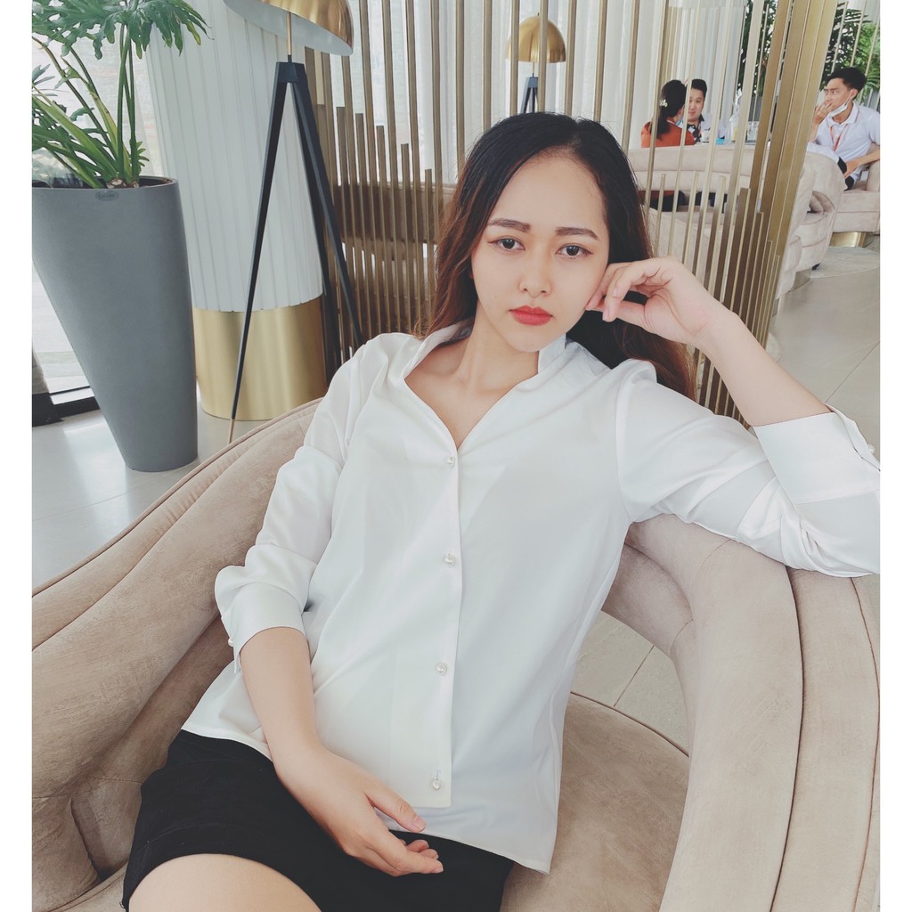 Áo Sơ Mi Nữ Trắng Vạt Chéo Cách Điệu, Dáng Suông . Chất Vải Kate Hàn - Không Nhăn