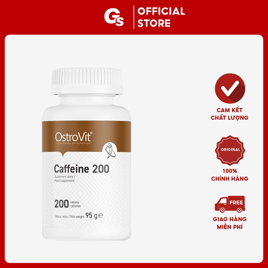 Viên uống Ostrovit Caffeine (200mg, 200 Tablets) nhập khẩu Ba Lan phân phối Gymstore tăng hiệu suất luyện tập, tỉnh táo