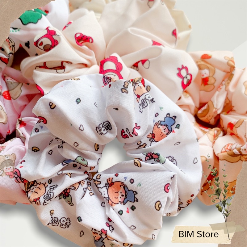Dây buộc tóc vải Scrunchies dễ thương cute nhiều mẫu hoạt hình, gấu dâu
